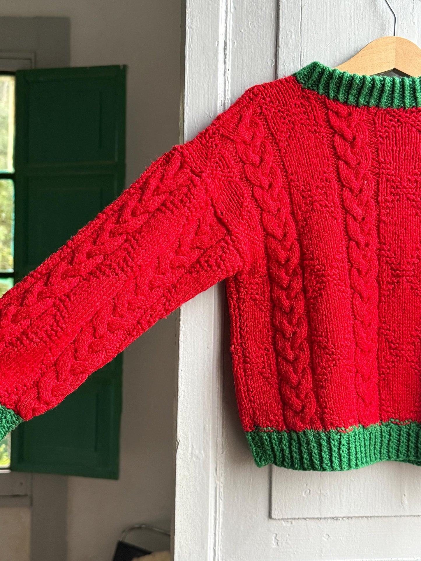 Vintage Red Handknit Kids Christmas Sweater — additional view 7