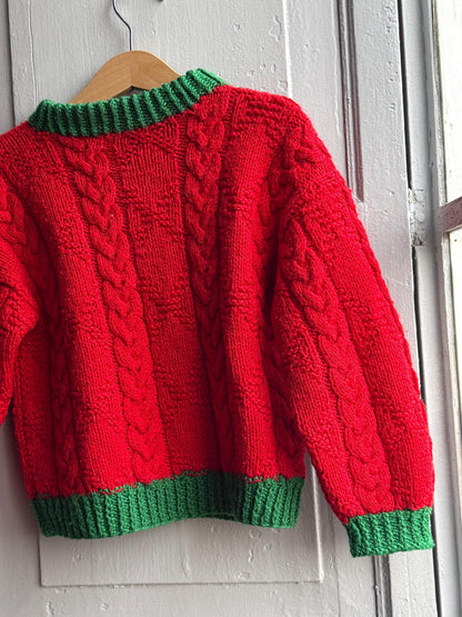 Vintage Red Handknit Kids Christmas Sweater — additional view 8