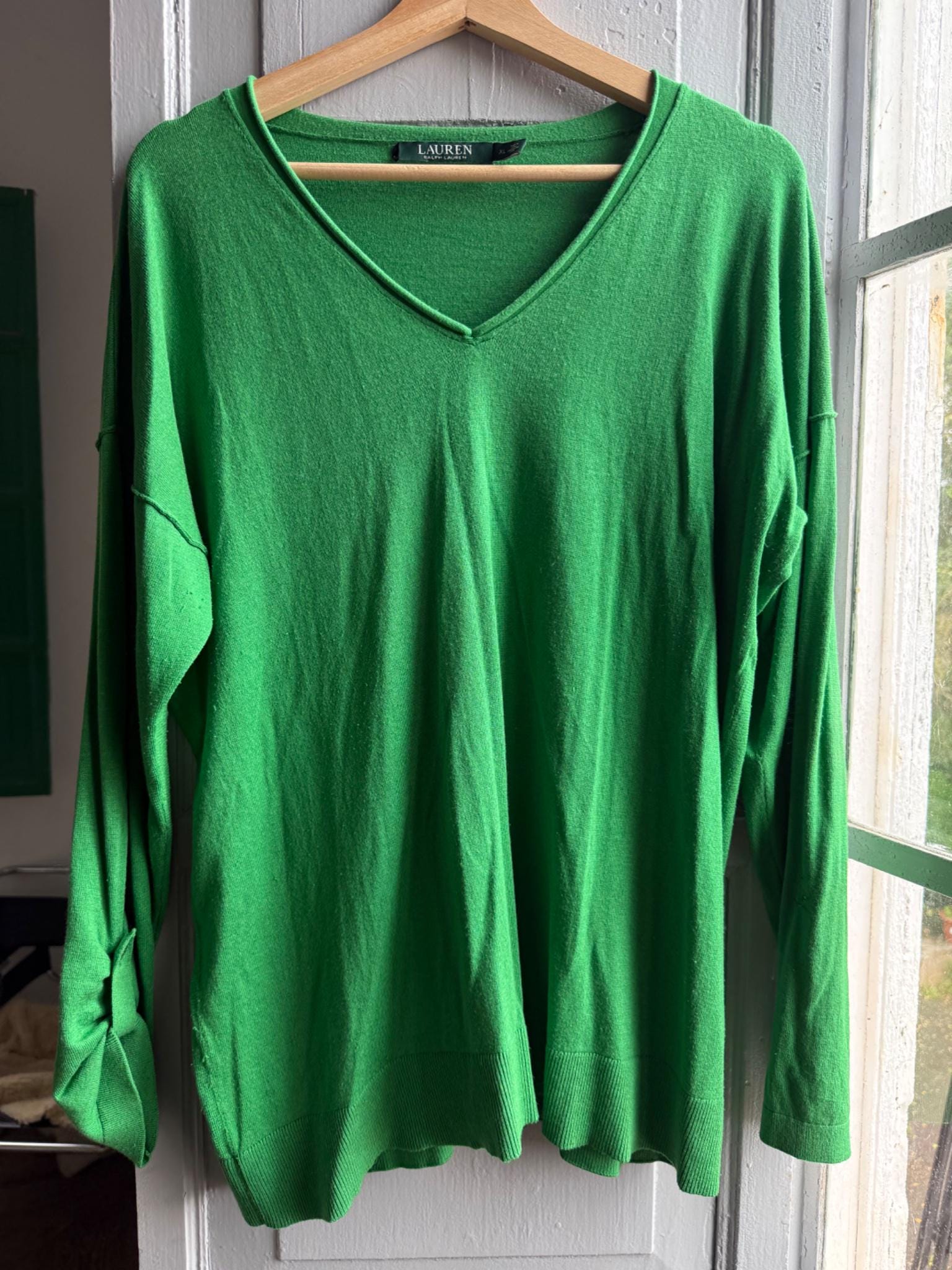 Lauren Ralph Lauren Green V-Neck Shirt — back view