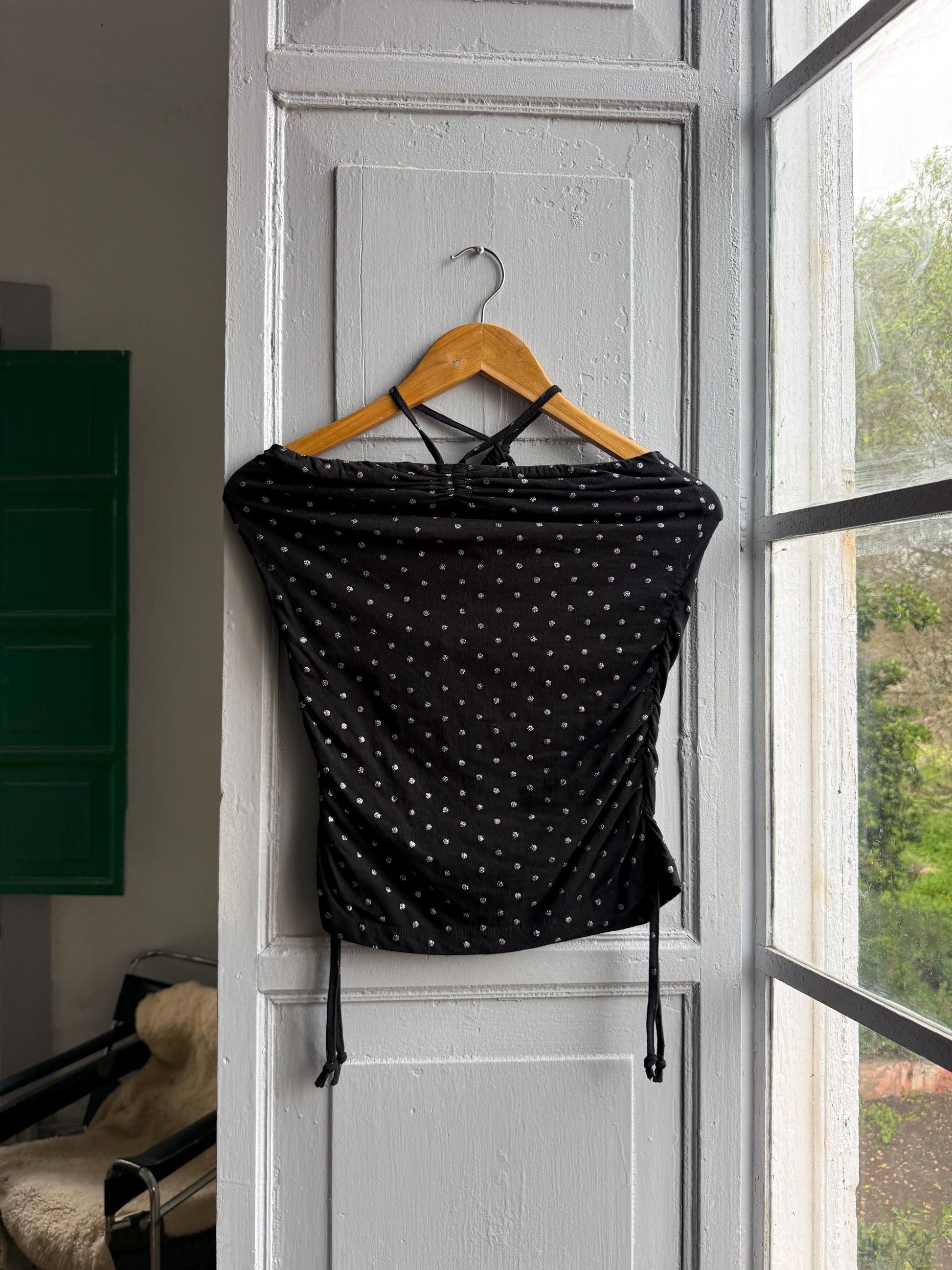 Vintage Black Halter Top With Silver Dots — additional view 7