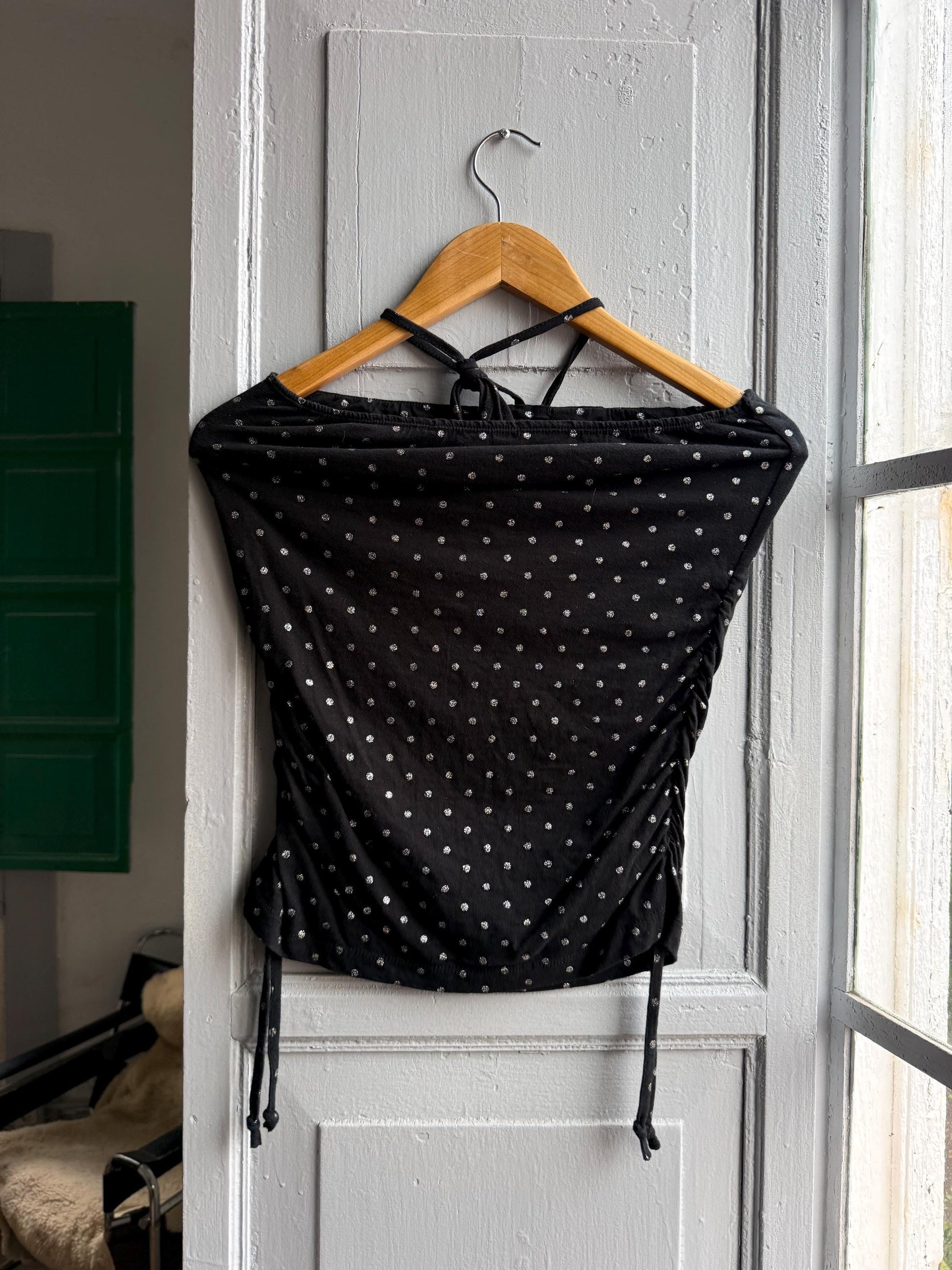 Vintage Black Halter Top With Silver Dots — additional view 9