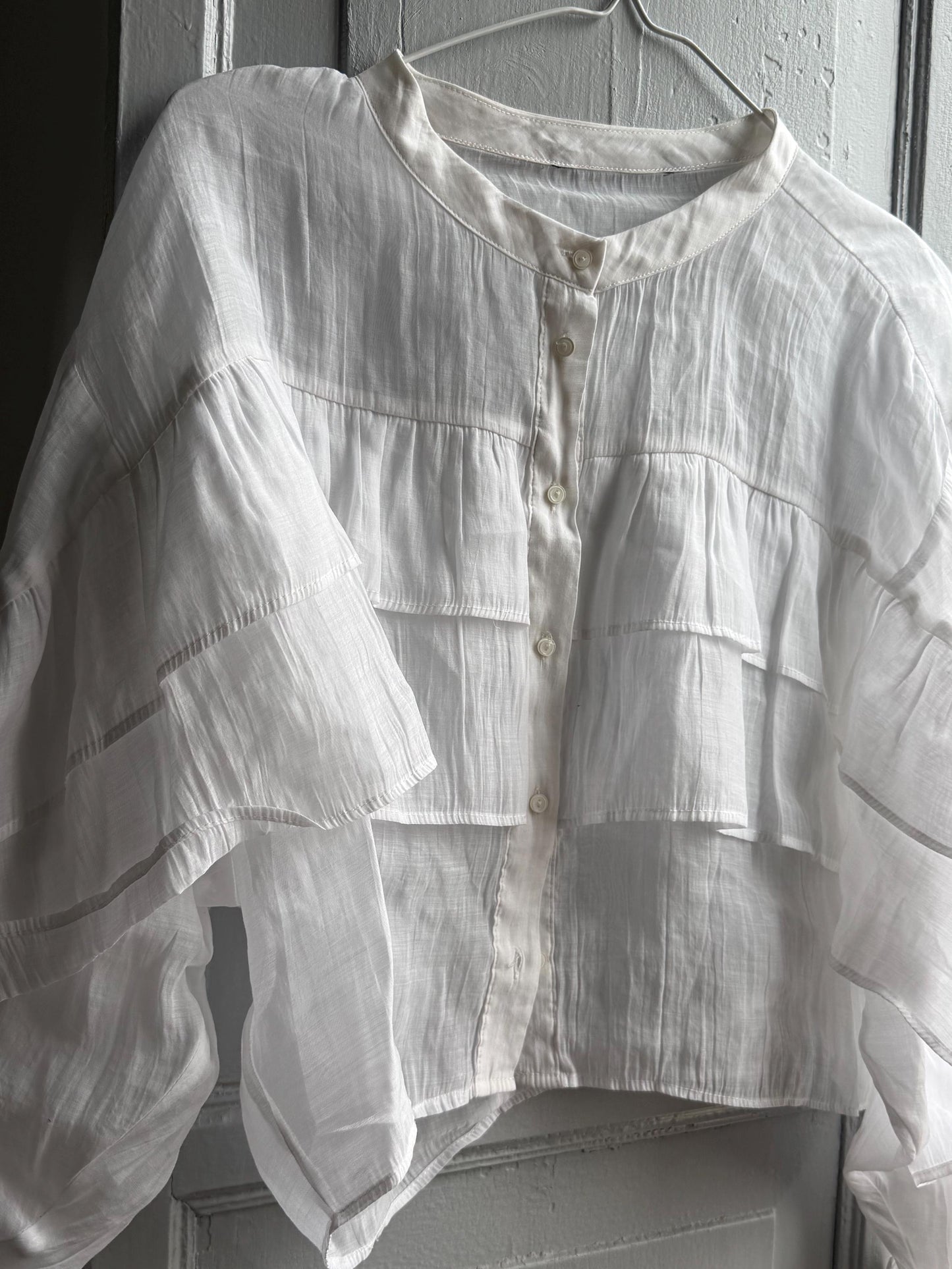 Ruffled Sleeve Cotton Cropped Blouse — additional view 16