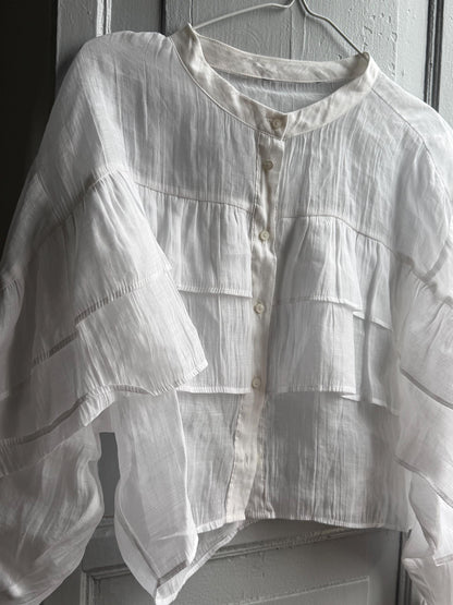 Ruffled Sleeve Cotton Cropped Blouse — additional view 16