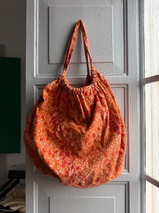 Orange Leopard Print Cotton Shopper Bag