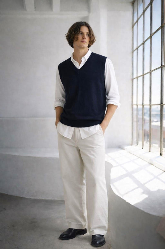 Navy Merino Wool Dark Academia Waistcoat