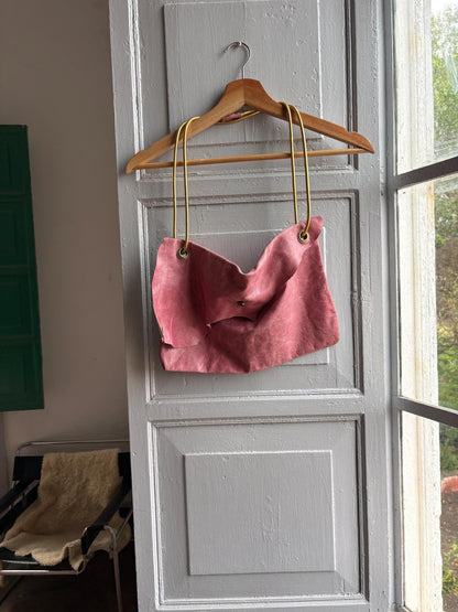 Vintage Pink Slouchy Handbag with Gold Strap — additional view 5