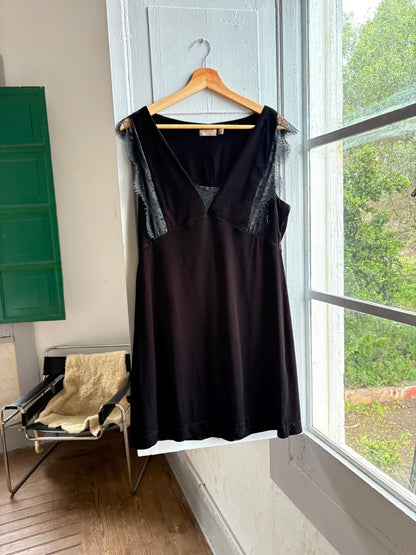 Black velvet a-line dress, Simple black short formal dress, Size L - UK 12