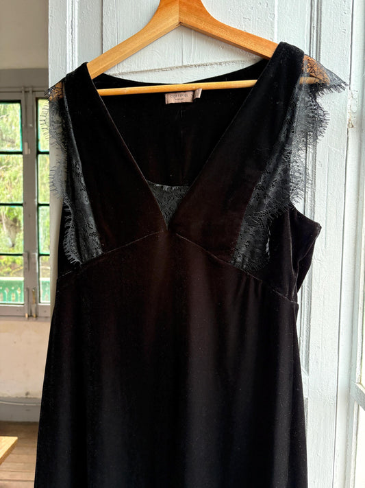 Black velvet a-line dress, Simple black short formal dress, Size L - UK 12