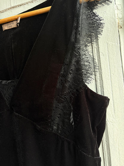 Black velvet a-line dress, Simple black short formal dress, Size L - UK 12