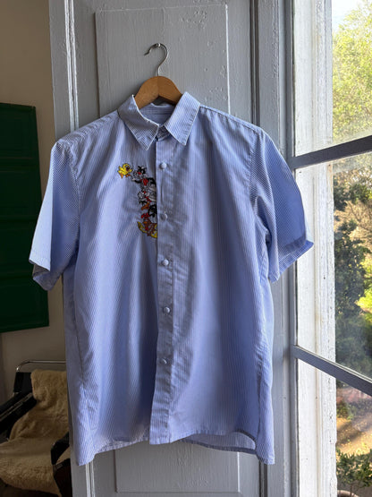 Vintage Blue Striped Looney Tunes Shirt — fabric close-up