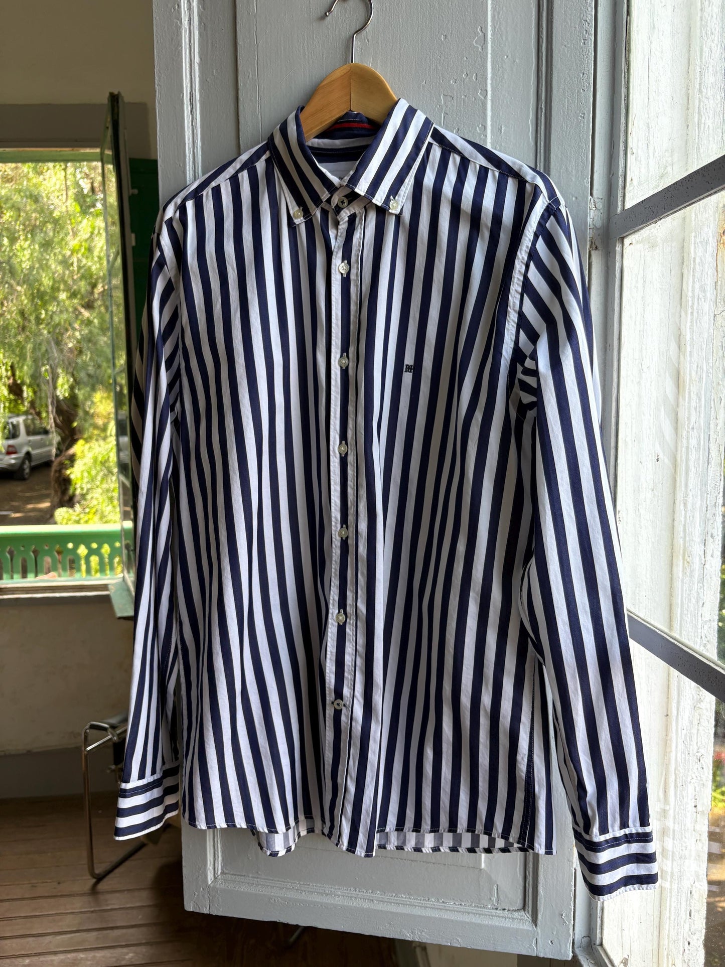 Navy Striped Preppy Shirt — detail