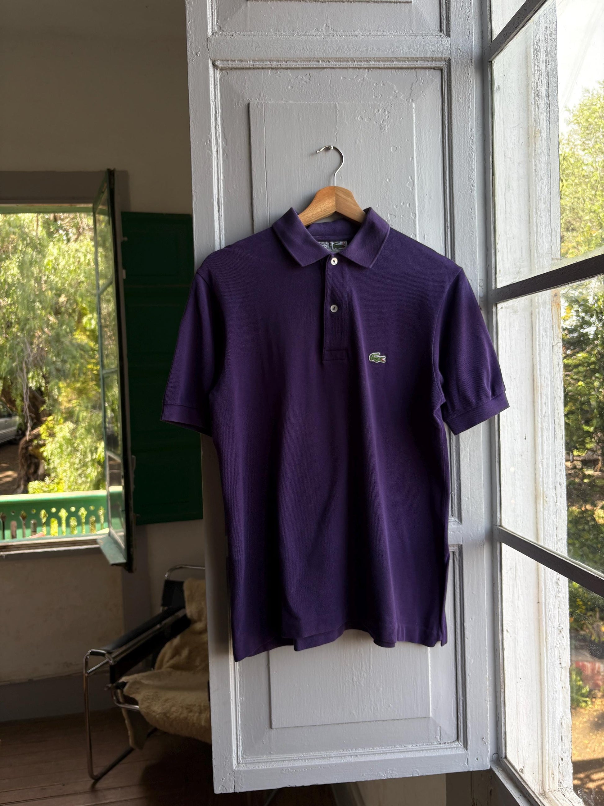 Vintage Purple Lacoste Polo Shirt — fabric close-up