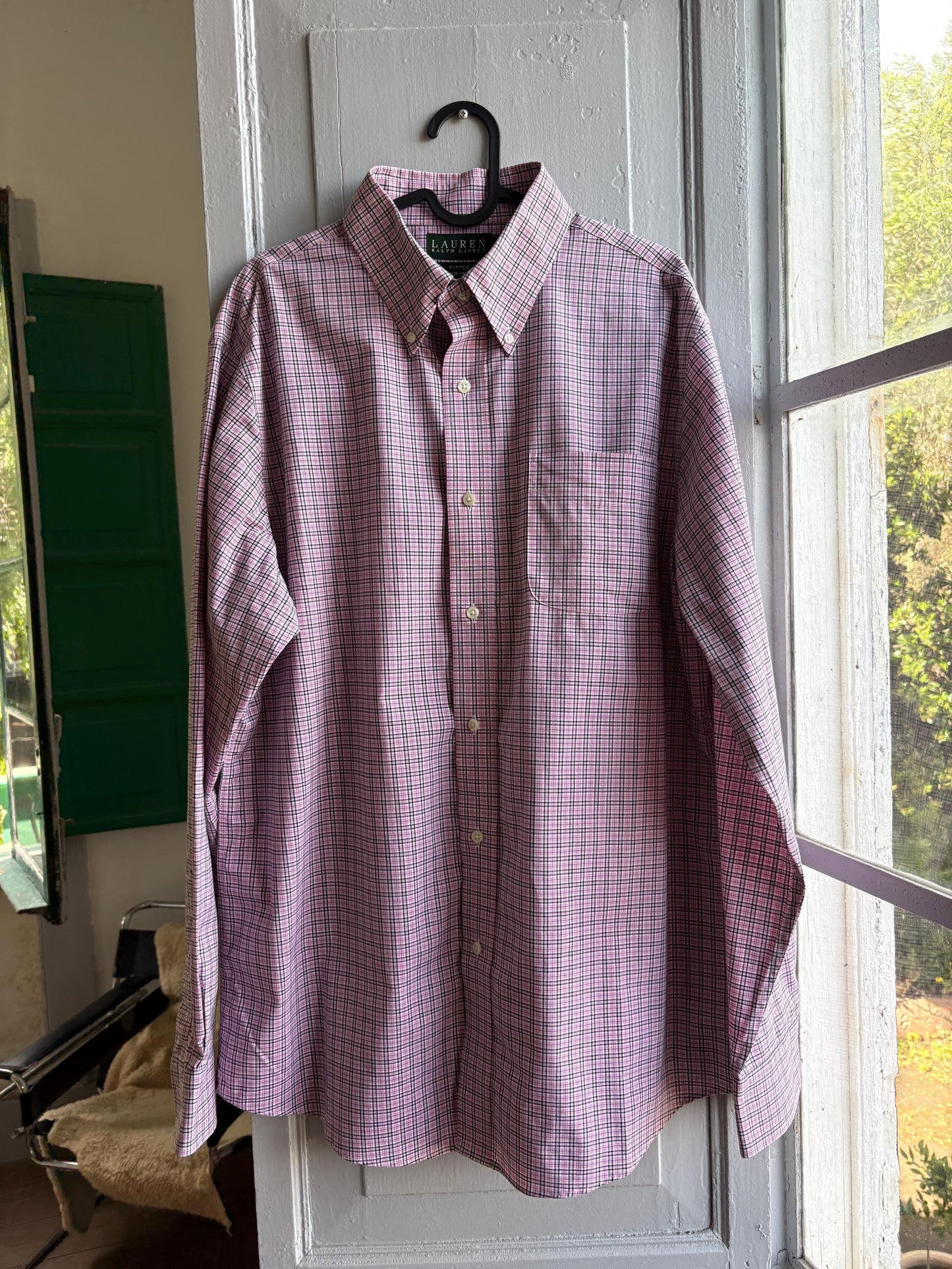 Multicolored Check Cotton Button-Down Shirt — fabric close-up