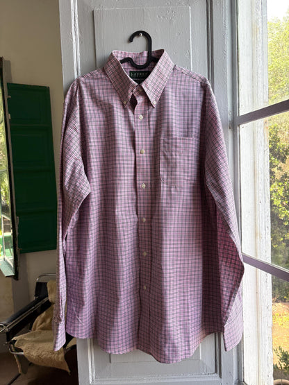 Multicolored Check Cotton Button-Down Shirt — fabric close-up