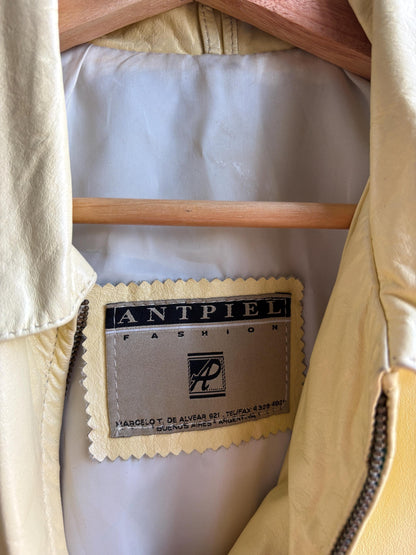 Vintage Light Yellow Leather Jacket — detail