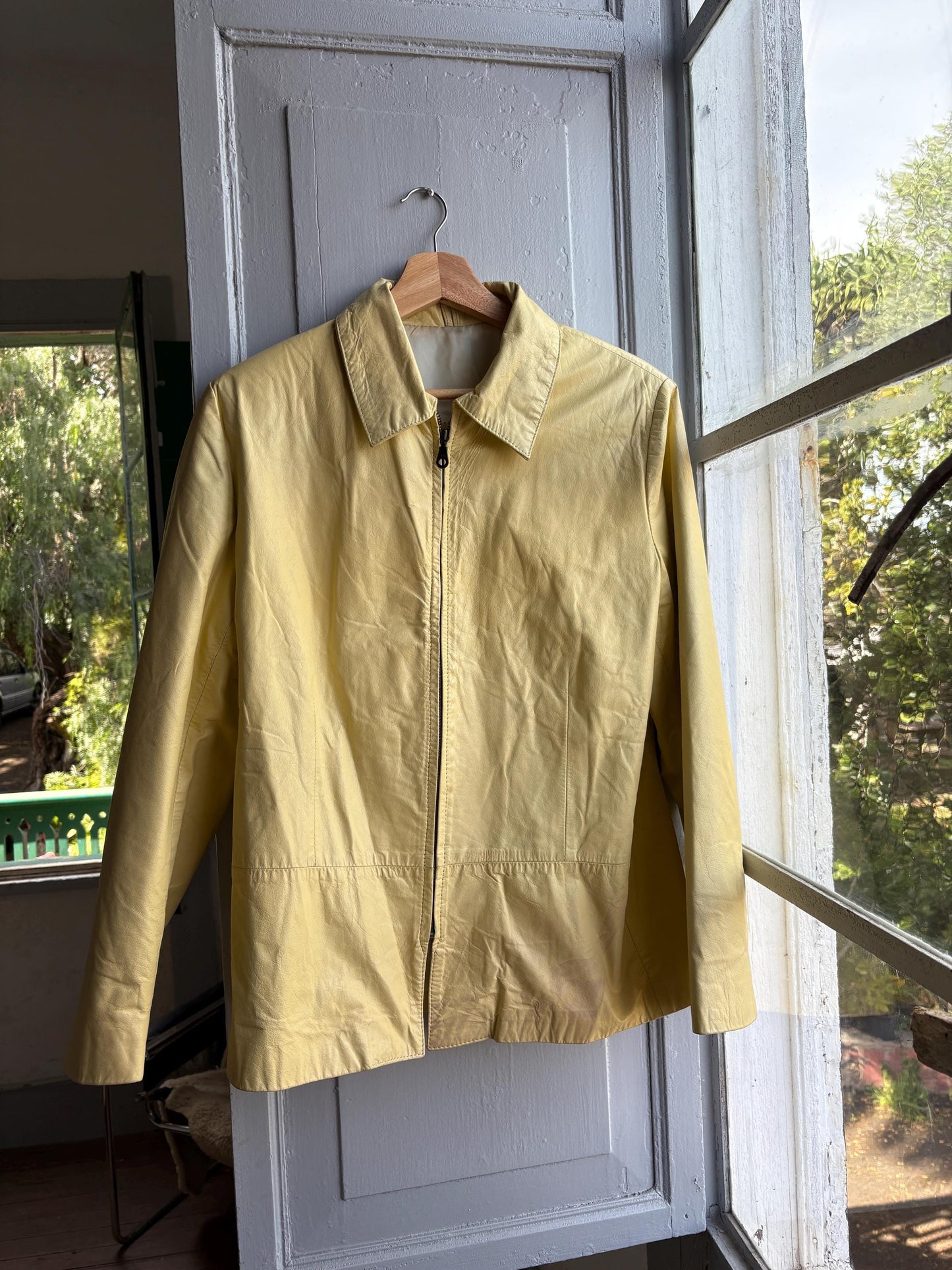 Vintage light yellow leather jacket, Antipiel Argentian leather Fashion, XL