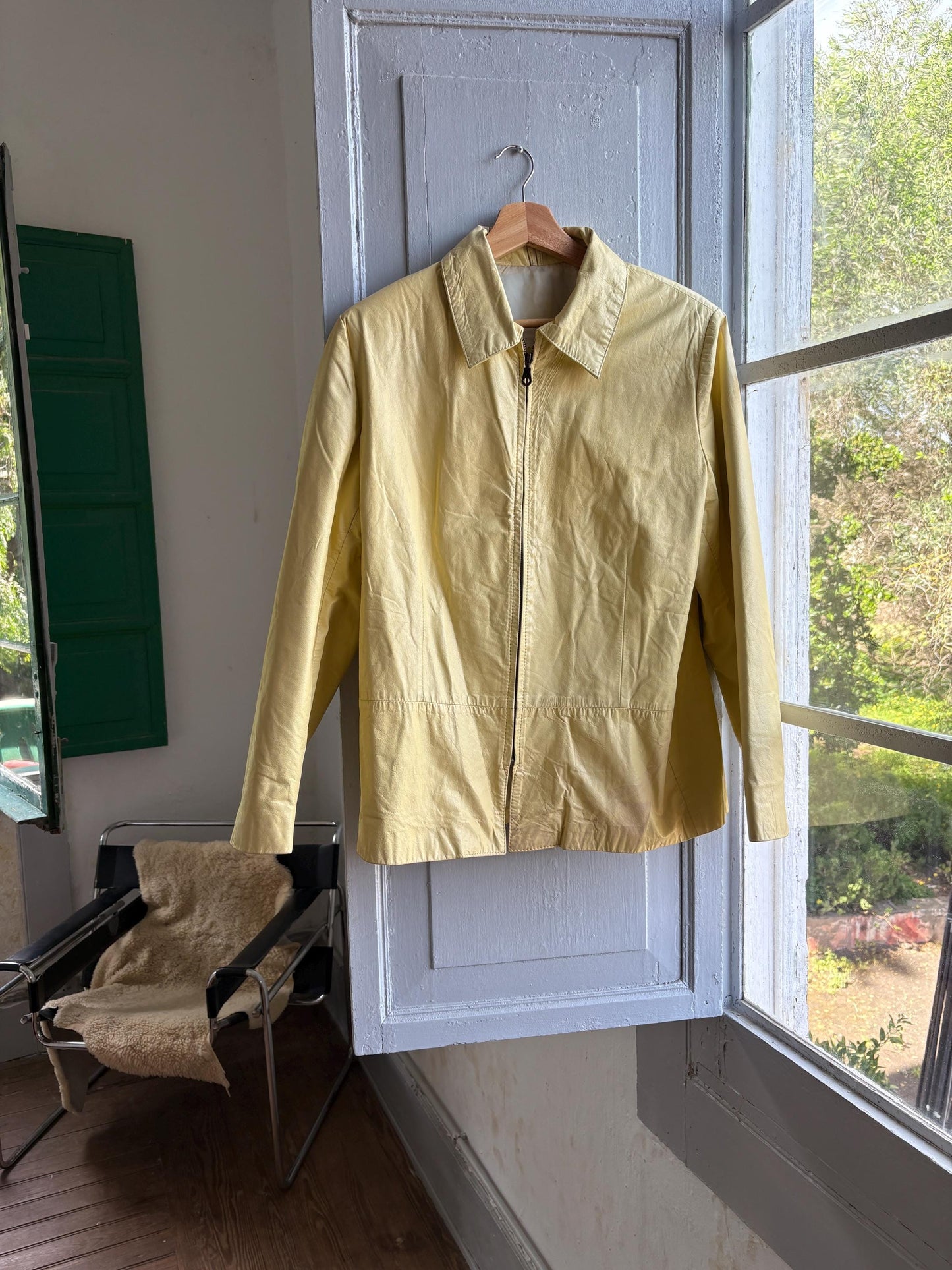 Vintage light yellow leather jacket, Antipiel Argentian leather Fashion, XL