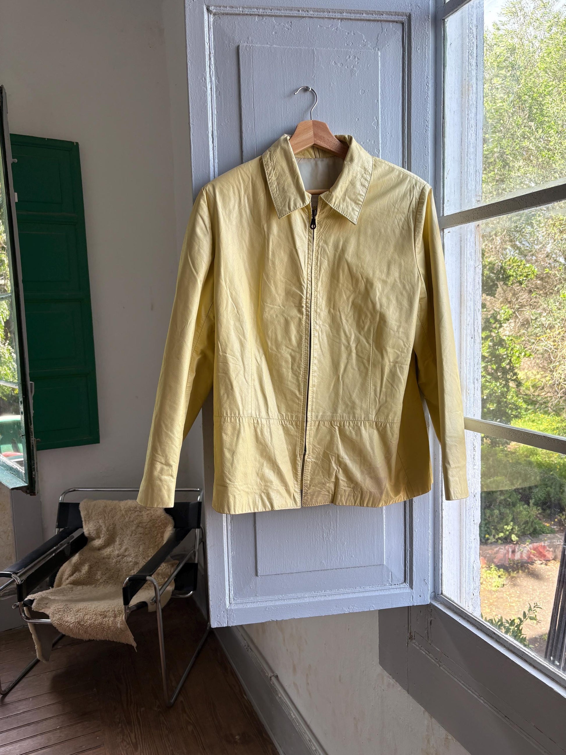 Vintage light yellow leather jacket, Antipiel Argentian leather Fashion, XL