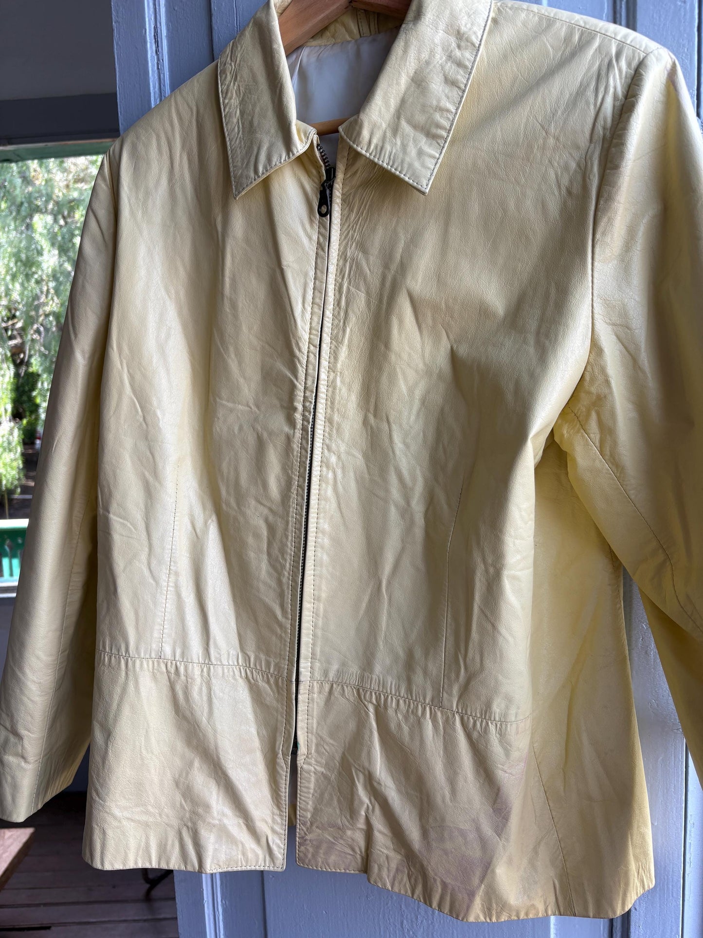 Vintage light yellow leather jacket, Antipiel Argentian leather Fashion, XL