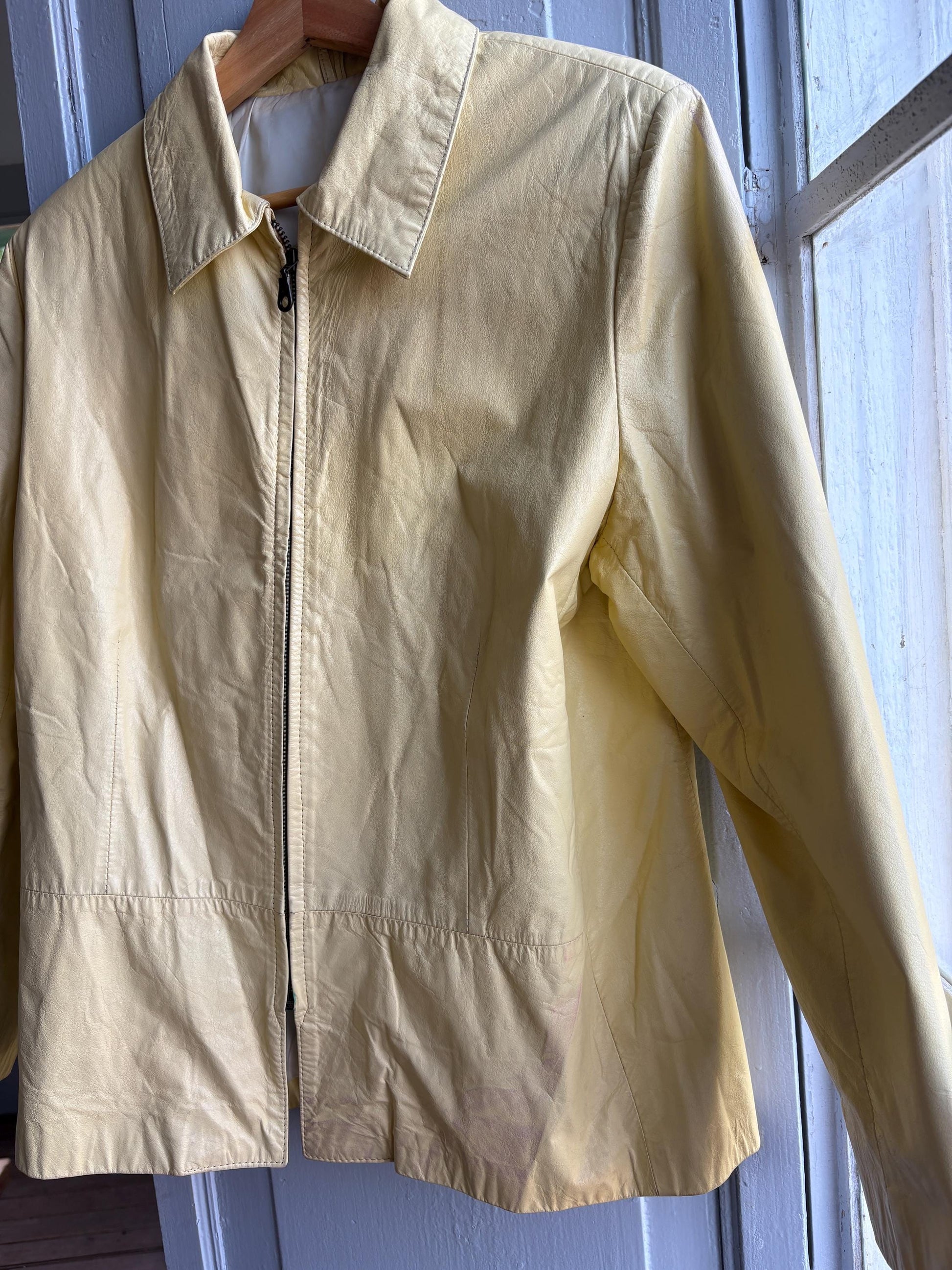 Vintage light yellow leather jacket, Antipiel Argentian leather Fashion, XL