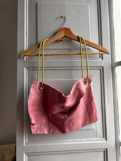 Vintage Pink Slouchy Handbag with Gold Strap