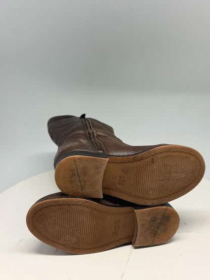 Brown Long Leather Boots for Girls — fabric close-up