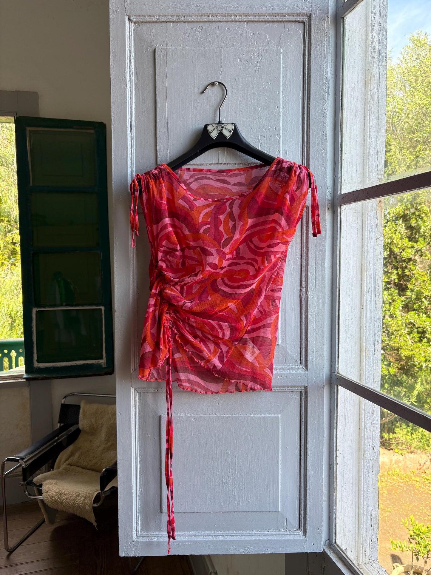 Y2K Swirl Print Pink Sheer Camisole — detail