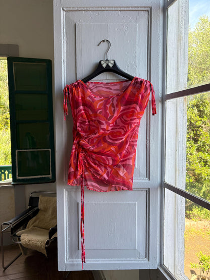 Y2K Swirl Print Pink Sheer Camisole — detail