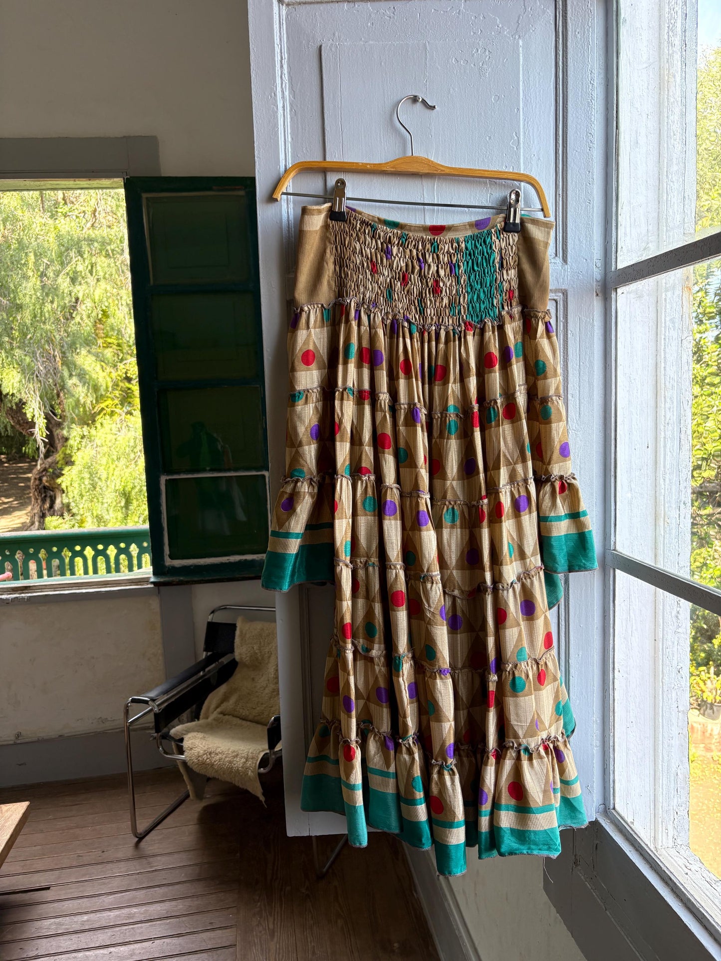Vintage Geometric Silk Maxi Skirt — back view