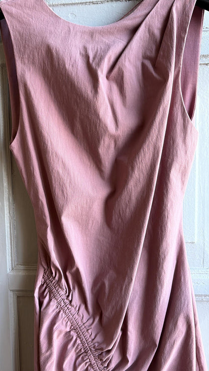 Dusty pink dress with deep open back, Sexy hourglass figure mini.