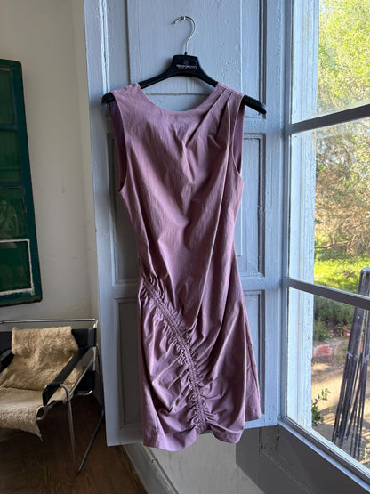 Dusty pink dress with deep open back, Sexy hourglass figure mini.