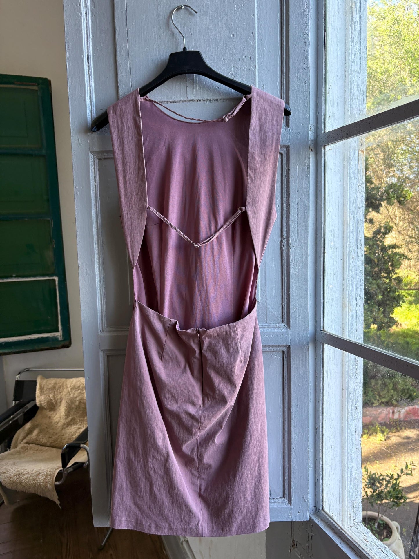 Dusty pink dress with deep open back, Sexy hourglass figure mini.