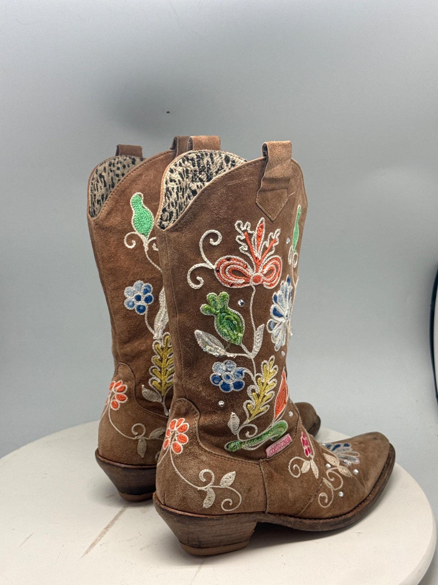 Roberto Cavalli Kids Brown Leather Boots — fabric close-up