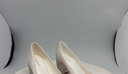 Ivory Satin Low Block Heel Wedding Shoes — back view