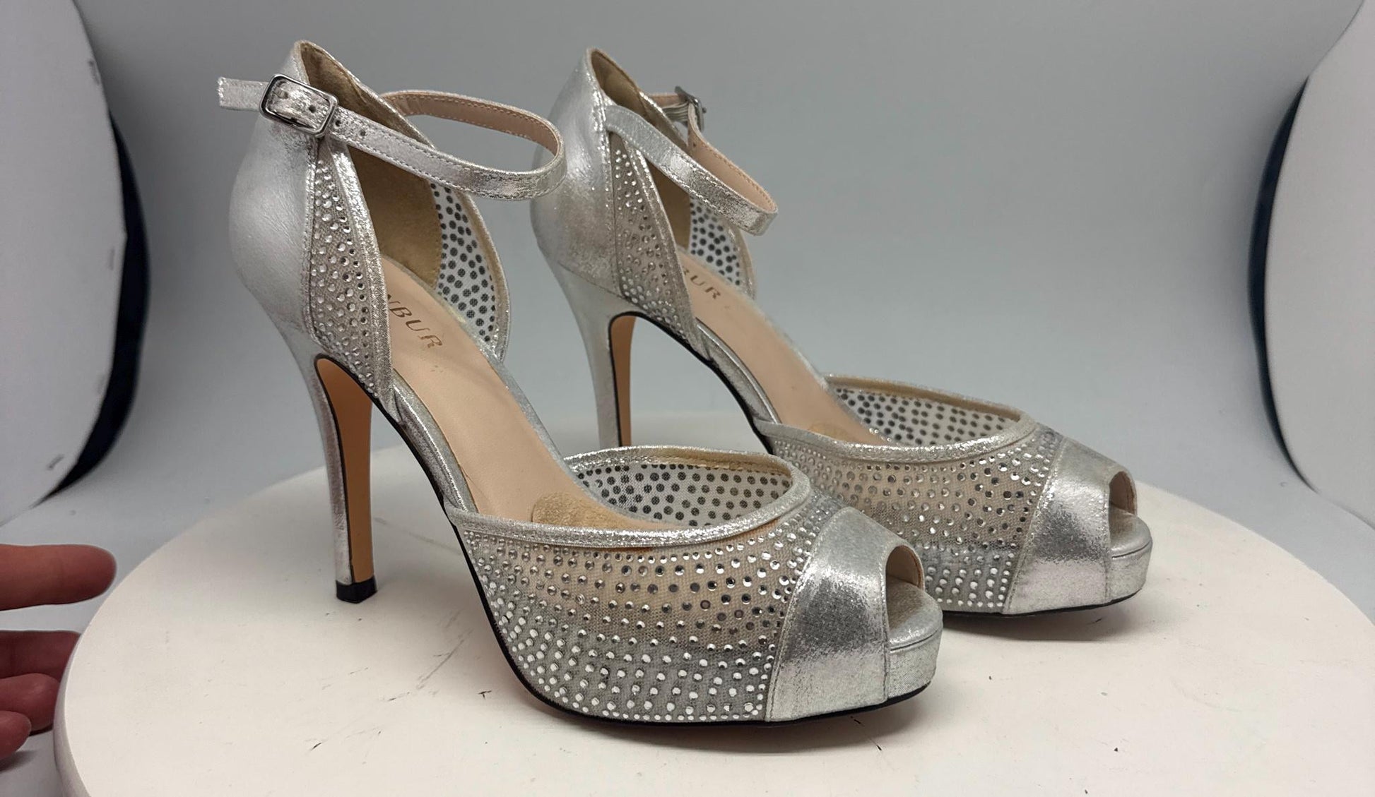 Silver Bridal Platform Heels — detail