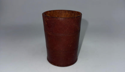 Vintage Brown Leather Cup, Masculine Decor — fabric close-up