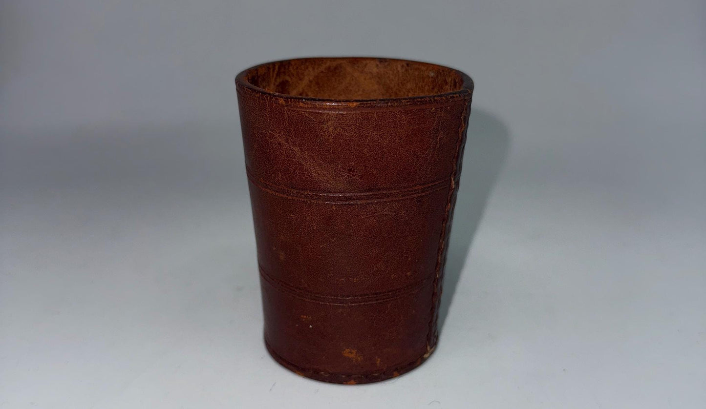 Vintage Brown Leather Cup, Masculine Decor — additional view 5