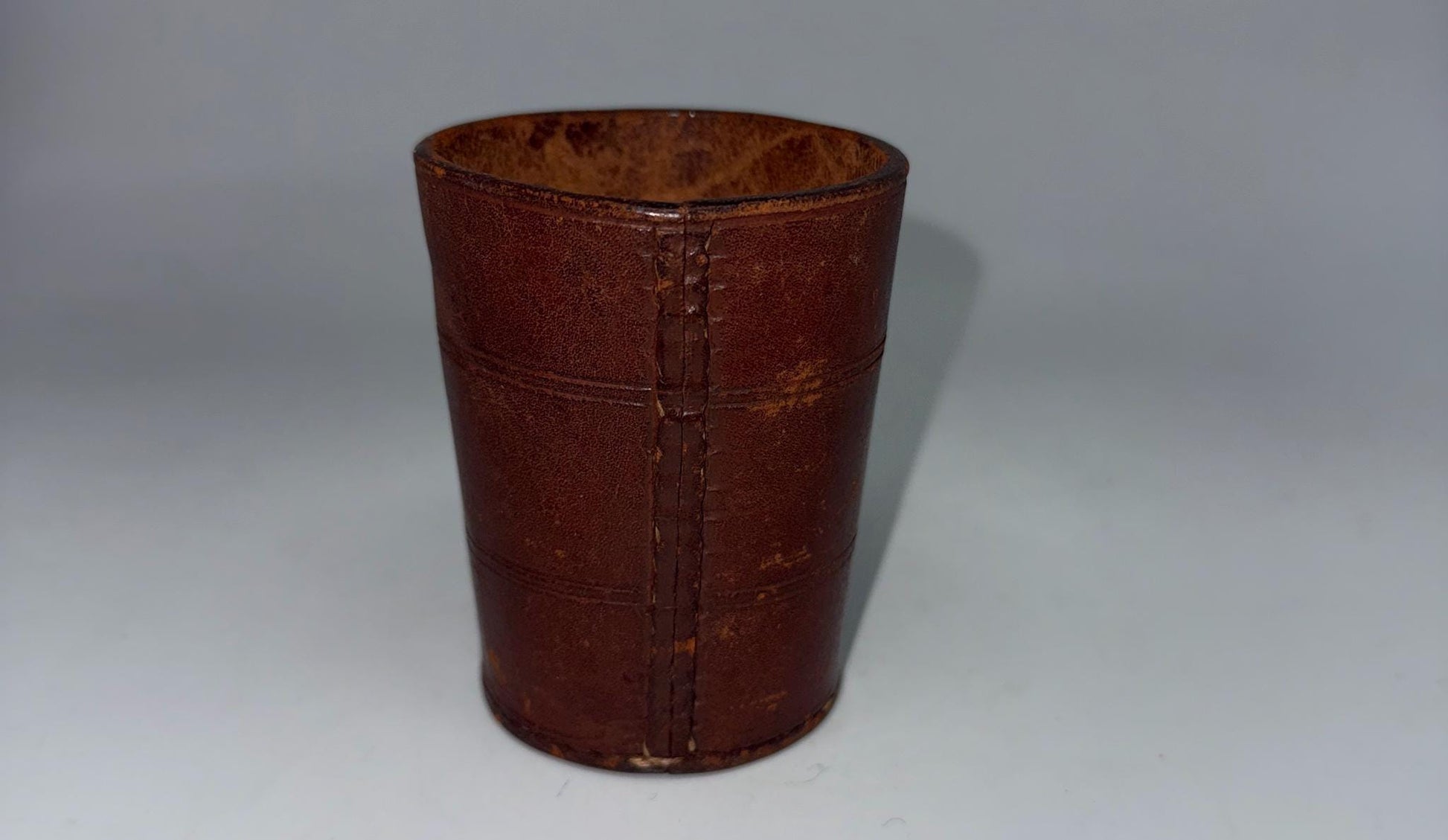 Vintage Brown Leather Cup, Masculine Decor — additional view 6