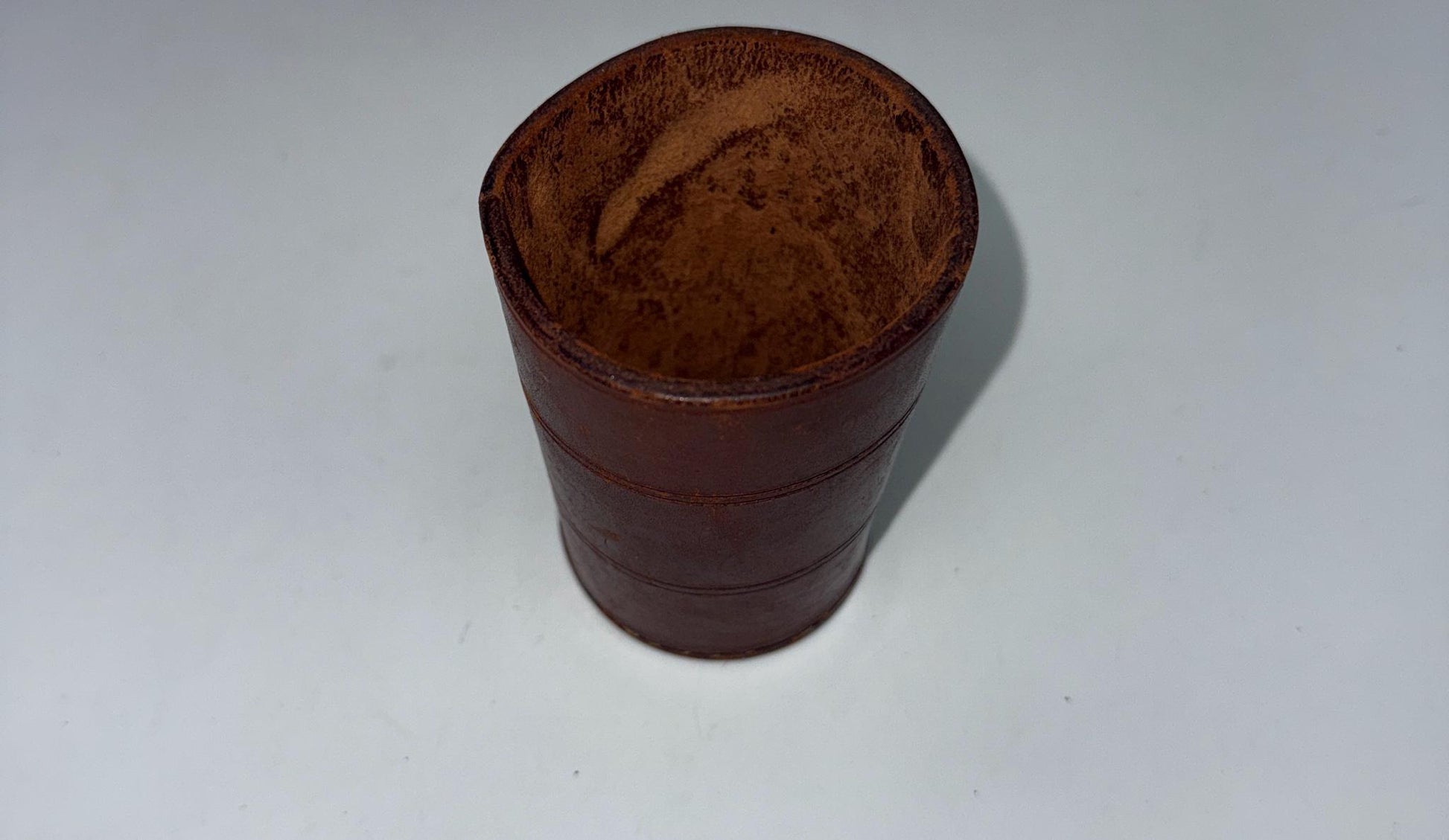 Vintage Brown Leather Cup, Masculine Decor — additional view 8