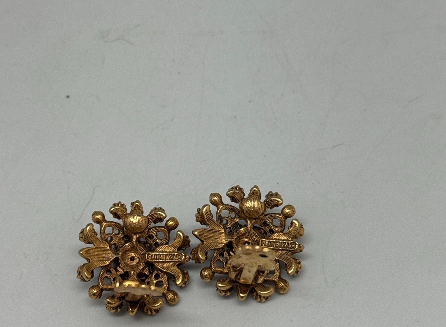 Signed Florenza Victorian Revival Clip-On Earrings — additional view 9