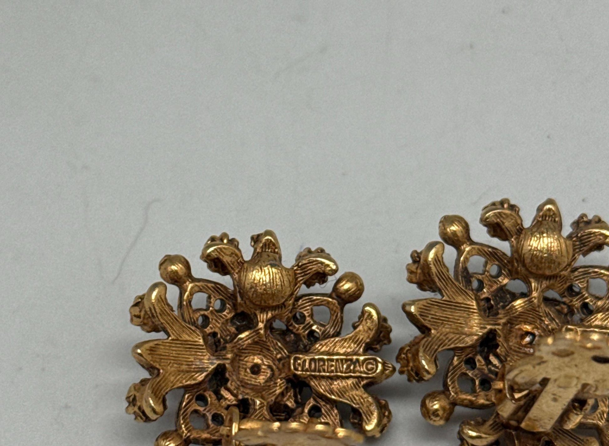 Signed Florenza Victorian Revival Clip-On Earrings — additional view 10
