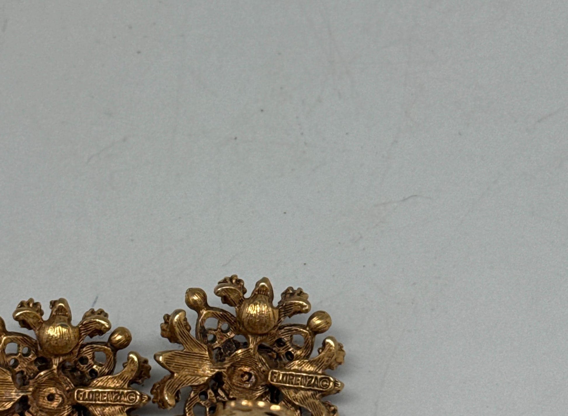 Signed Florenza Victorian Revival Clip-On Earrings — additional view 11