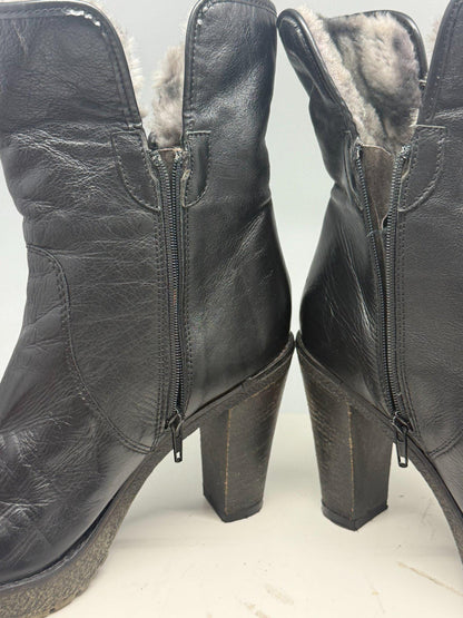 Vintage Black Leather High Heel Boots — back view