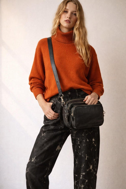Vintage Black Leather Crossbody Bag