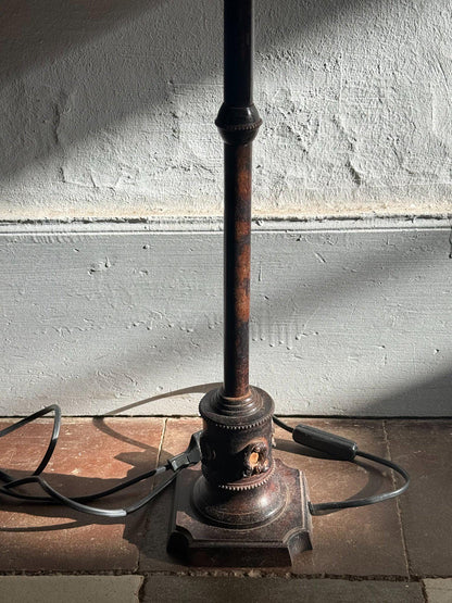 Vintage Brown Table Lamp with Striped Shade — additional view 5