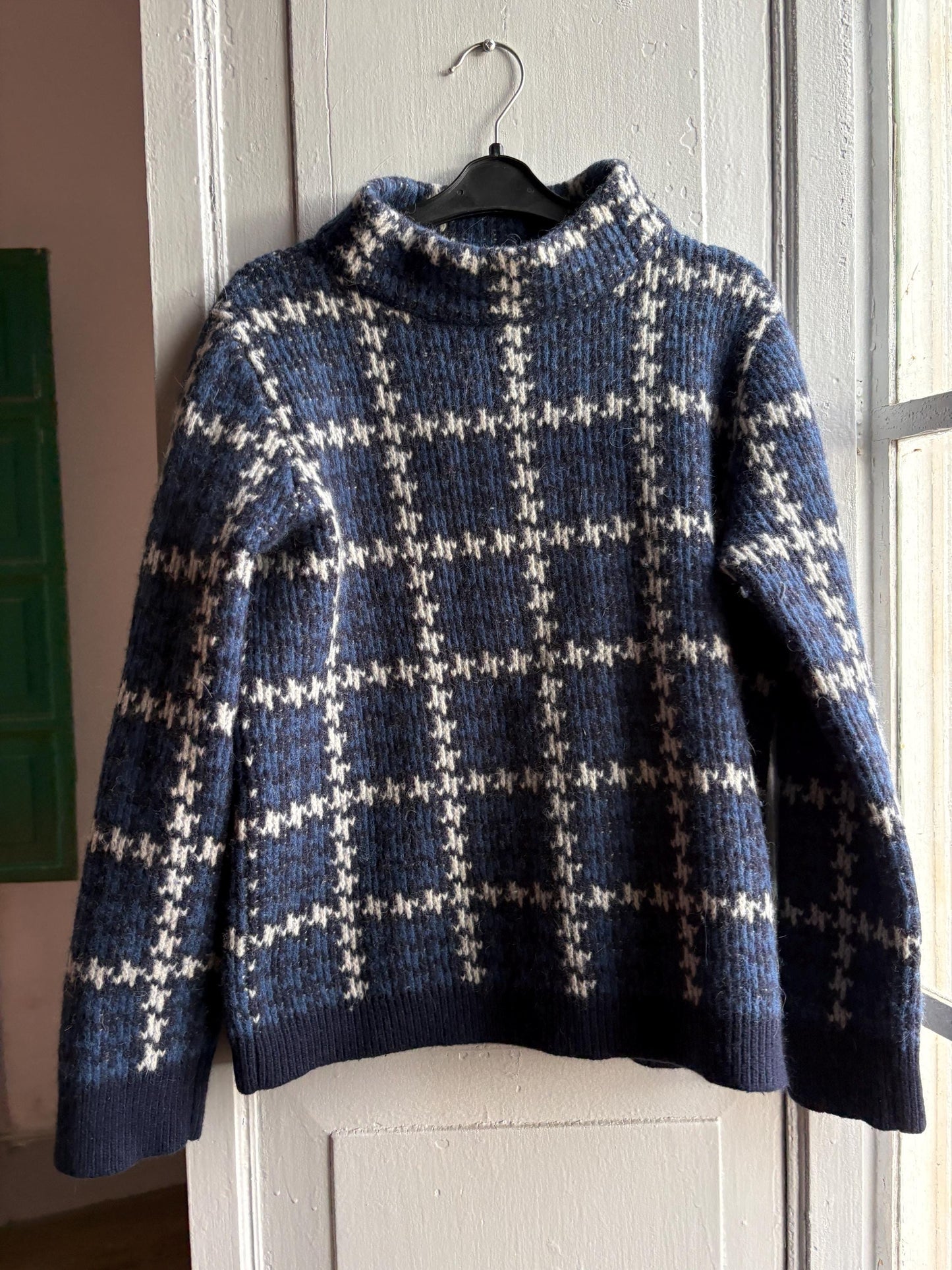 Vintage Gant Blue Checkered Wool Jumper — back view