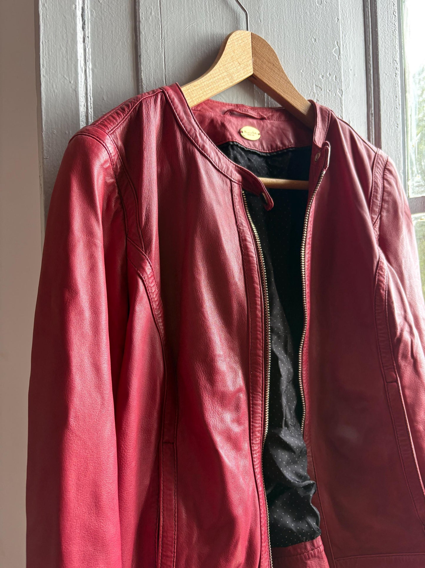 Burgundy Leather Minimalist Jacket for Women — additional view 11