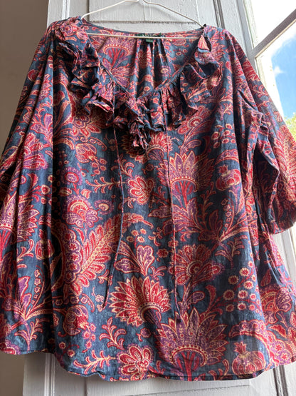 Floral Ruffled V-Neck Cotton Blouse — detail