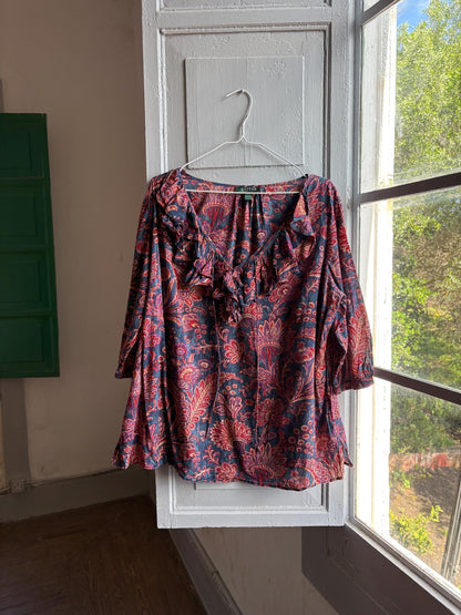 Floral Ruffled V-Neck Cotton Blouse — additional view 6