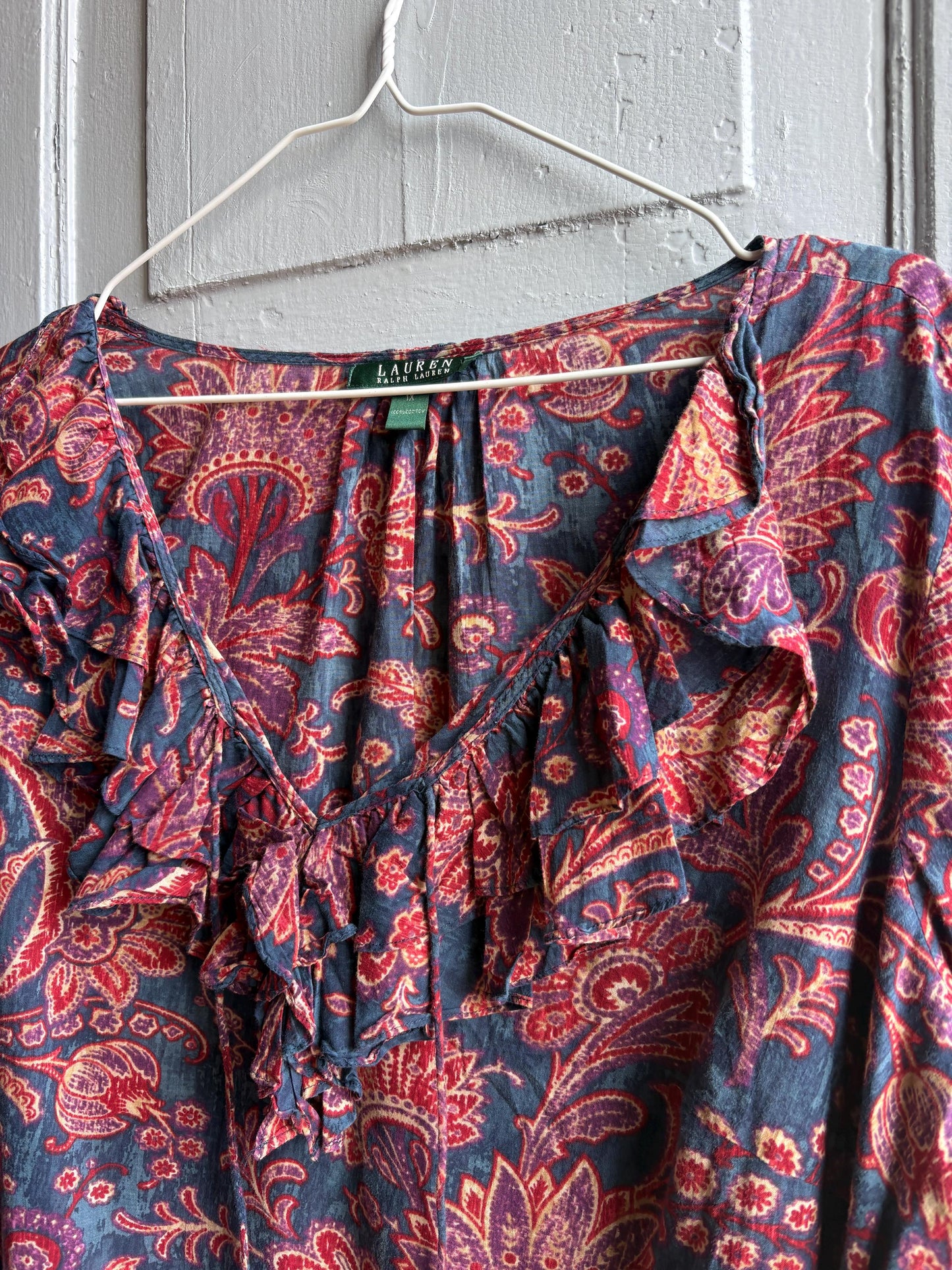 Floral Ruffled V-Neck Cotton Blouse — additional view 8
